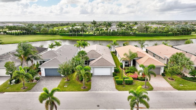 aerial view with a water view