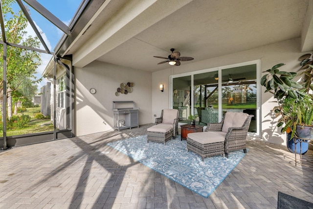 10571 SW Sunray St, Port Saint Lucie, FL 34987 - view of patio with ceiling fan, a lanai, and outdoor lounge area