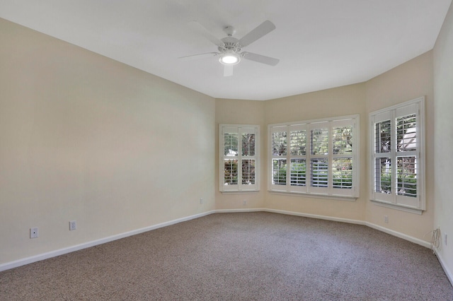 spare room with ceiling fan and carpet flooring