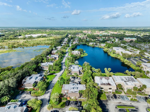 aerial view with a water view