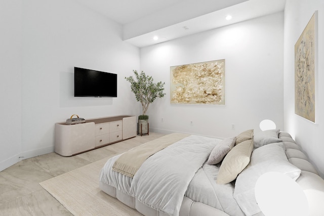 bedroom featuring recessed lighting and baseboards