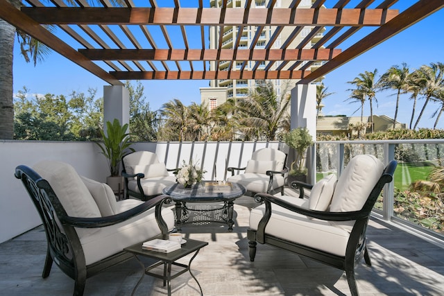 view of patio with a pergola and an outdoor hangout area