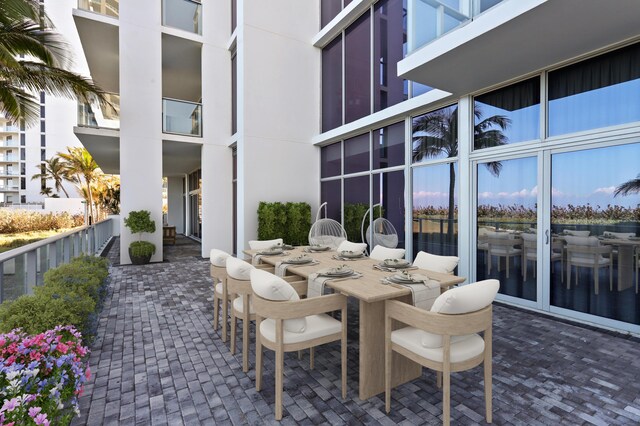 view of patio featuring a water view
