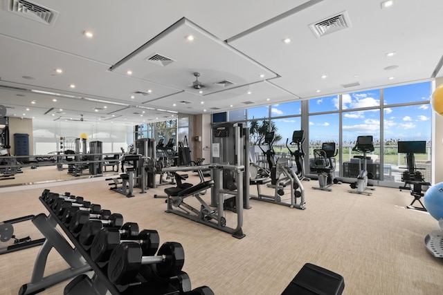 exercise room with expansive windows and visible vents