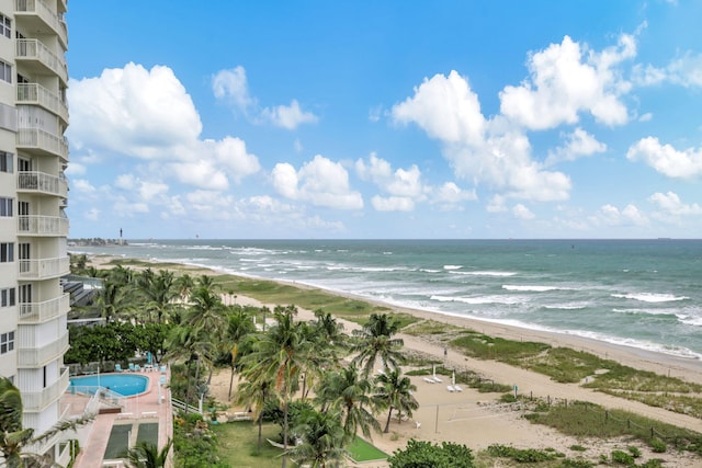 view of water feature with a view of the beach