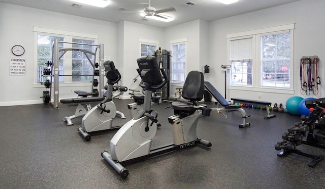 gym with ceiling fan