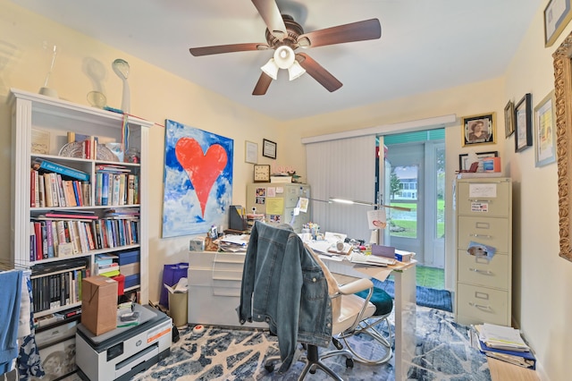 office space with ceiling fan