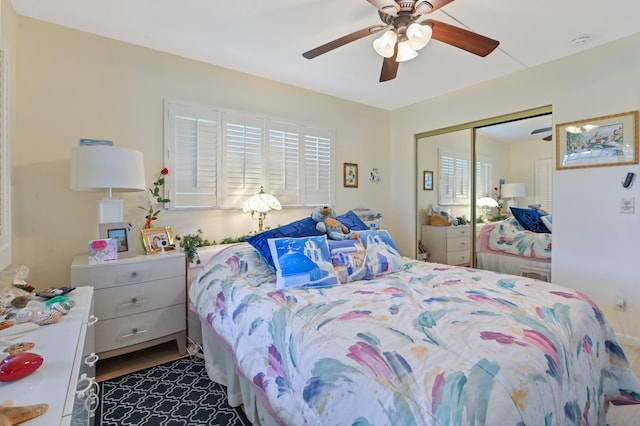 bedroom with a closet and ceiling fan