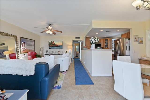 living room with ceiling fan