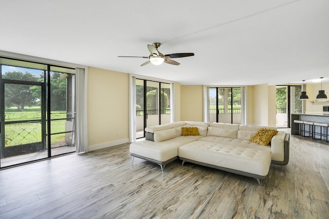 living room with wood-type flooring and plenty of natural light