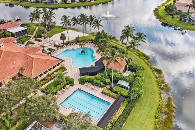 aerial view with a water view