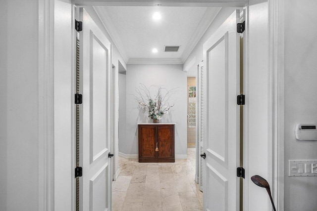 hallway with crown molding