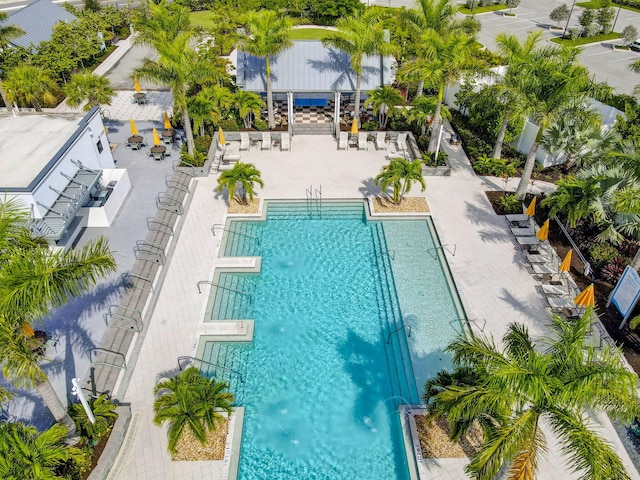 view of swimming pool featuring a patio area