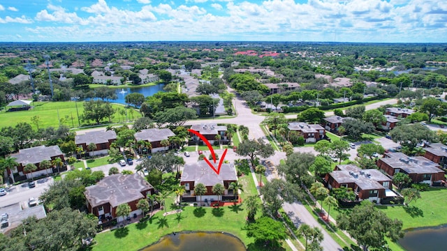 aerial view featuring a water view