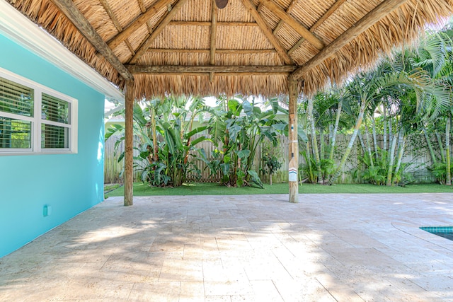 view of patio featuring a gazebo