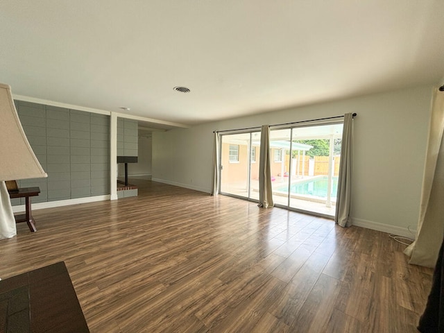 unfurnished living room with dark hardwood / wood-style floors