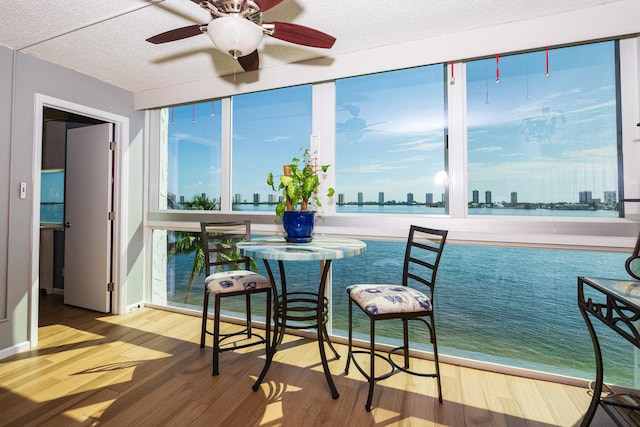 interior space featuring ceiling fan