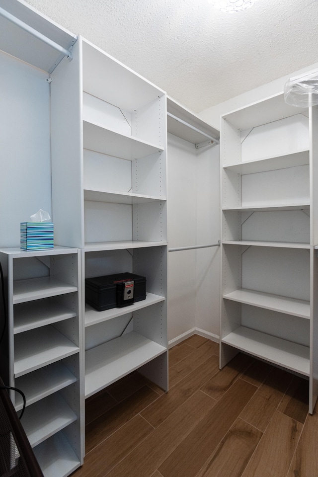 spacious closet featuring dark hardwood / wood-style floors