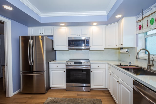 kitchen with white cabinetry, appliances with stainless steel finishes, and sink