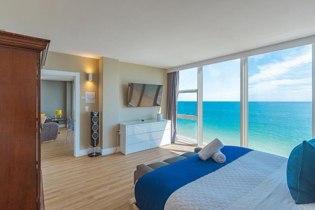 bedroom featuring light hardwood / wood-style floors and access to exterior