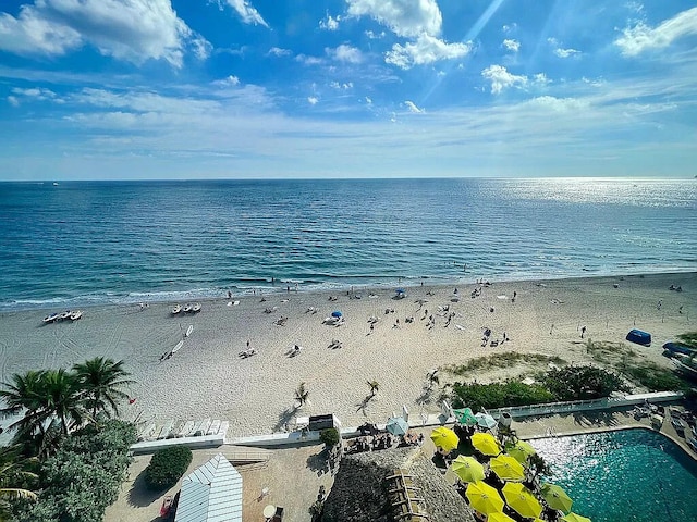 view of water feature with a view of the beach