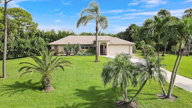 ranch-style home featuring a front lawn