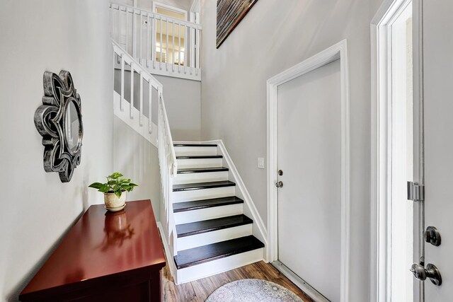 entryway with wood-type flooring