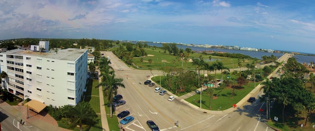 aerial view featuring a water view