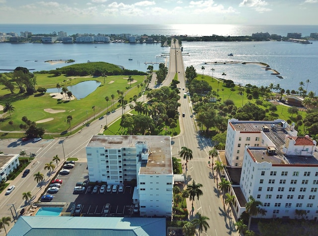 bird's eye view featuring a water view