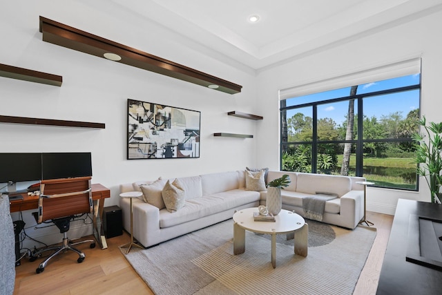 living room with light wood-type flooring