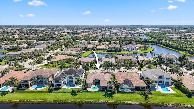 aerial view with a water view