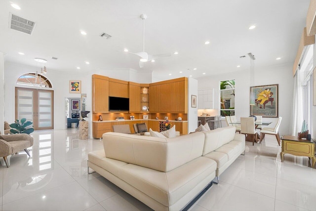 living room featuring french doors