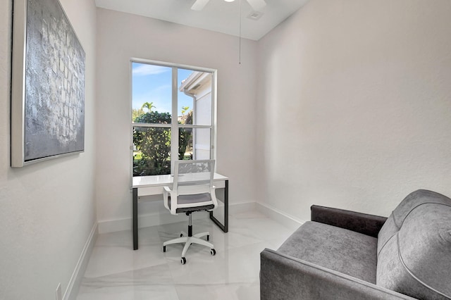 office area featuring ceiling fan