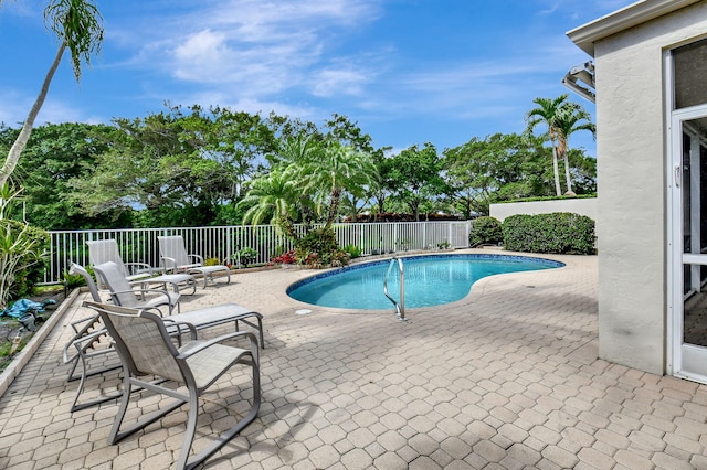 view of swimming pool featuring a patio area