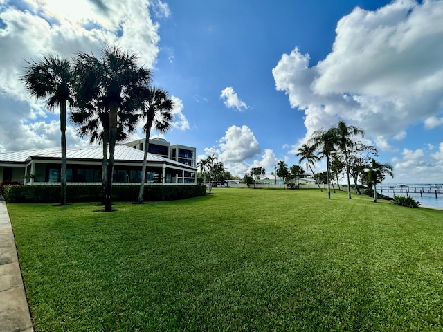 view of yard with a water view