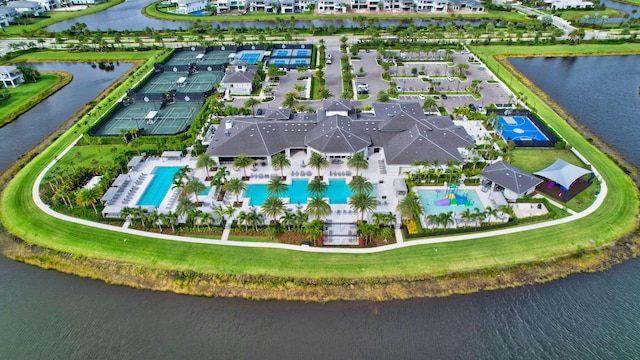 aerial view with a water view