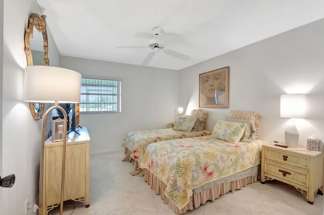 bedroom featuring ceiling fan and light tile patterned floors