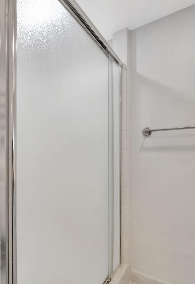 bathroom featuring a shower with shower door