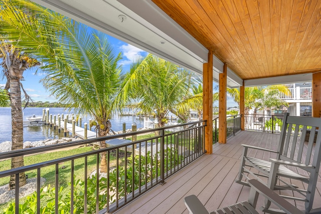 wooden terrace with a water view