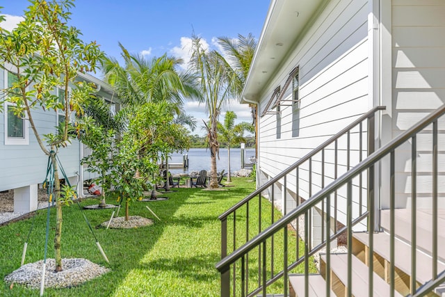 view of yard with a water view