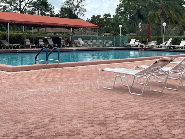 view of pool featuring a patio