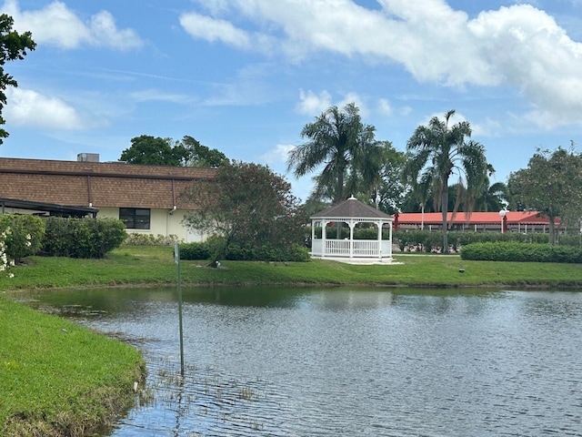 property view of water featuring a gazebo