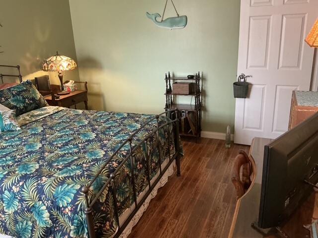 bedroom with dark hardwood / wood-style flooring