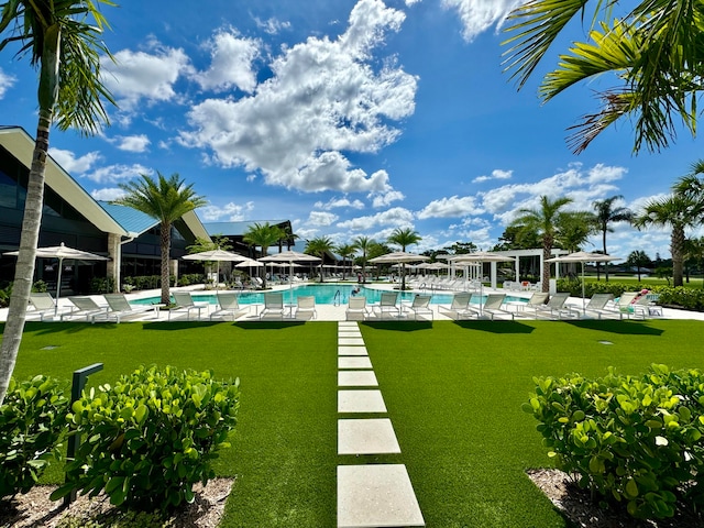 exterior space featuring a patio and a community pool