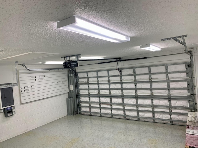 garage featuring a garage door opener and electric panel