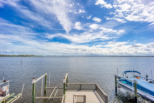 view of dock with a water view