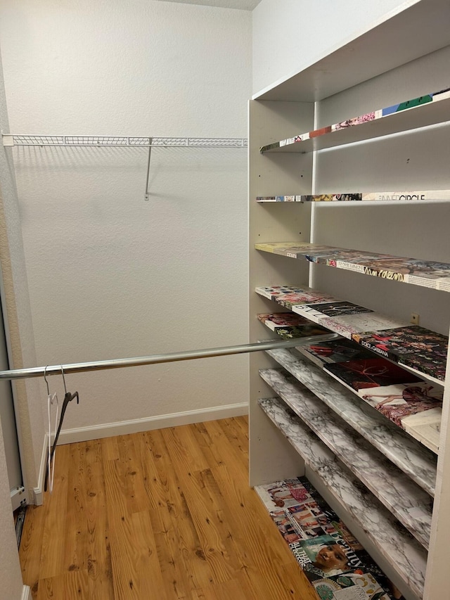 spacious closet featuring light hardwood / wood-style flooring