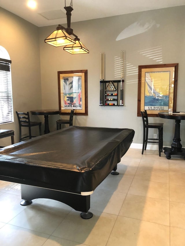 recreation room with light tile patterned floors and pool table