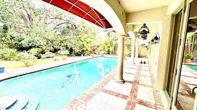 view of swimming pool with a patio