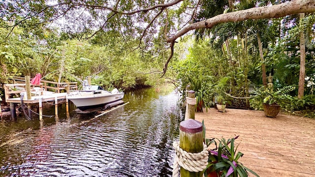 dock area featuring a water view